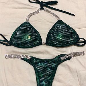 Fully encrusted emerald pro cut competition bikini